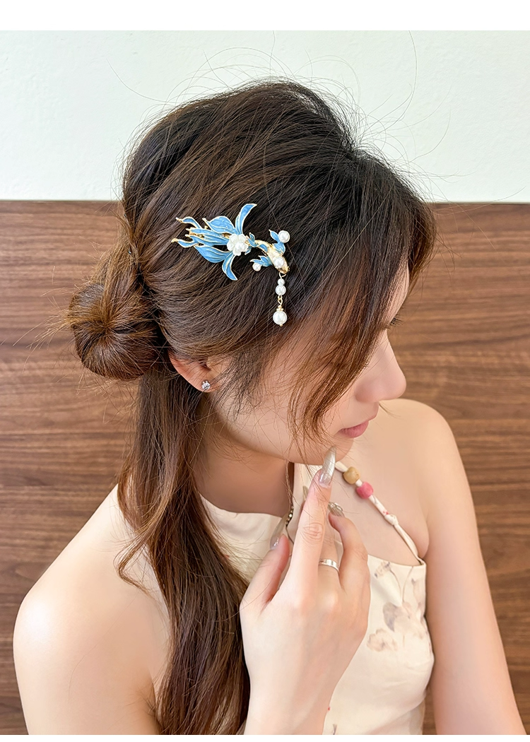 Hanfu Accessories Koi Fish-Themed Chinese Enamel Hair Clips