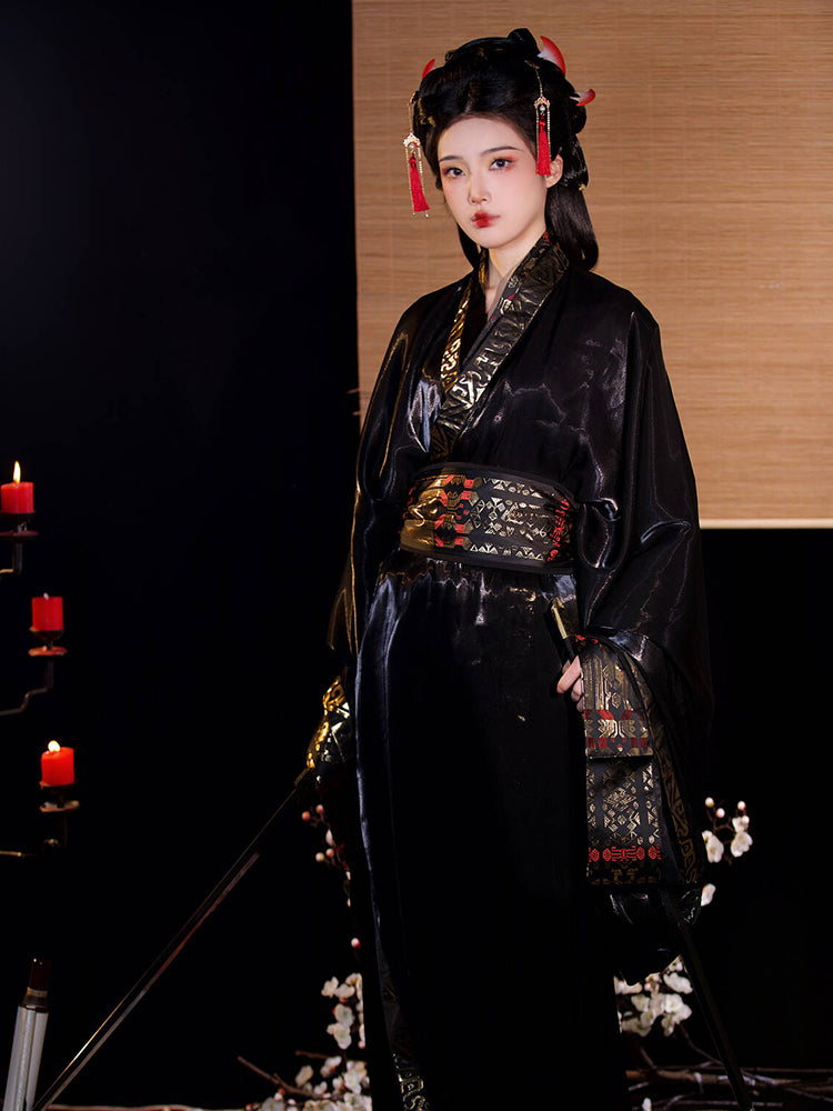 Chinese women's black robe qin han dynasties- Jianxi Hanfu