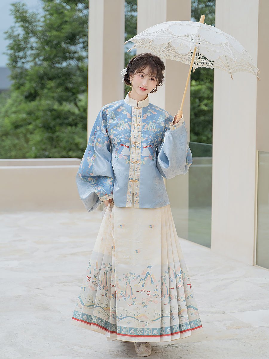 beige duijin shirt ming dynasty mamian skirt-Jianxi Hanfu