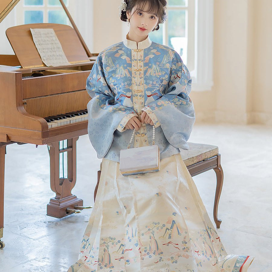blue duijin shirt mamian skirt-Jianxi Hanfu