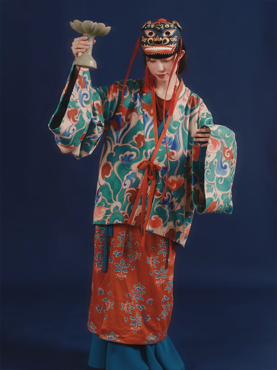 red long shirt Chinese chanyi northern wei dynasty hanfu clothing - Jianxi Hanfu