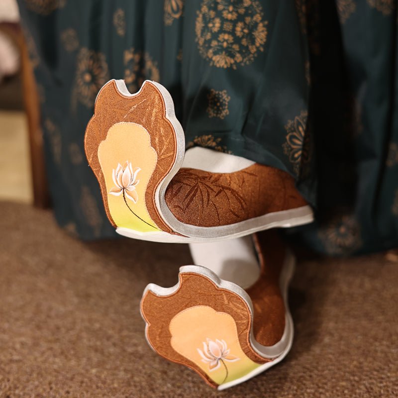 women's brown hanfu shoes song dynasty cloth shoes - Jianxi Hanfu