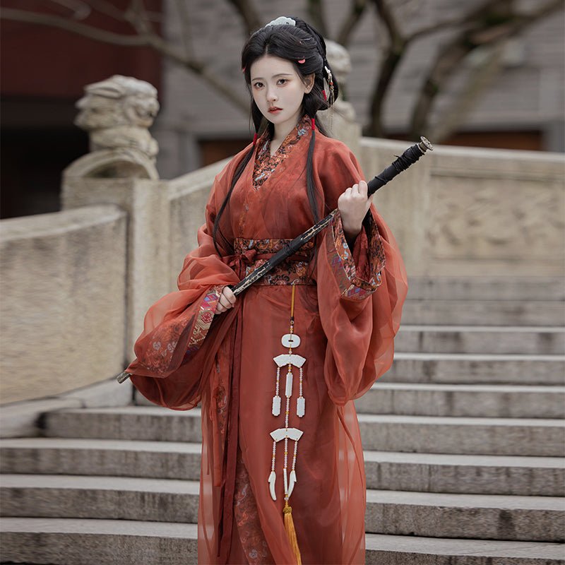 Chinese women's hanfu red robe costume-Jianxi Hanfu