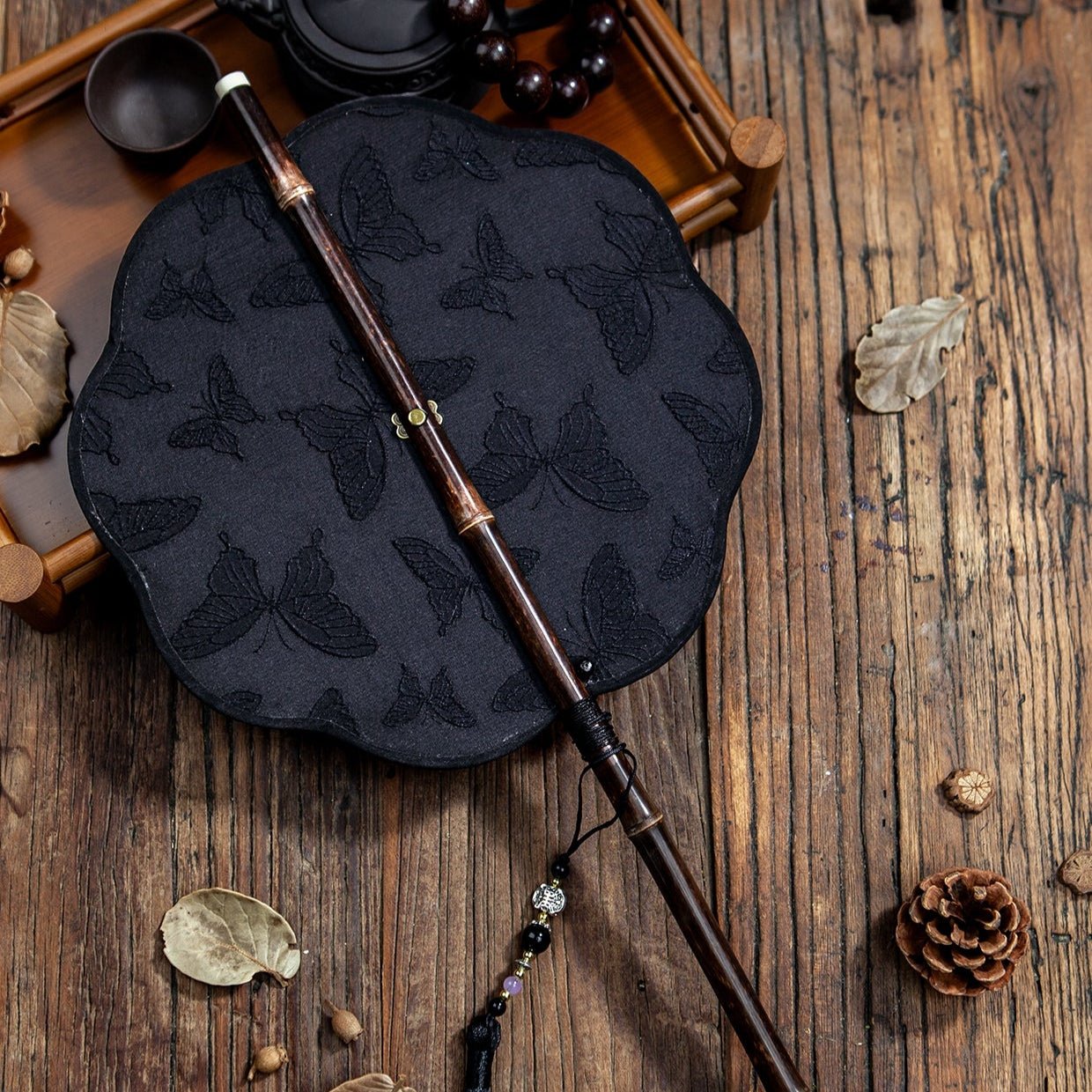 black butterfly waist fan chinese foldable fan-Jianxi Hanfu