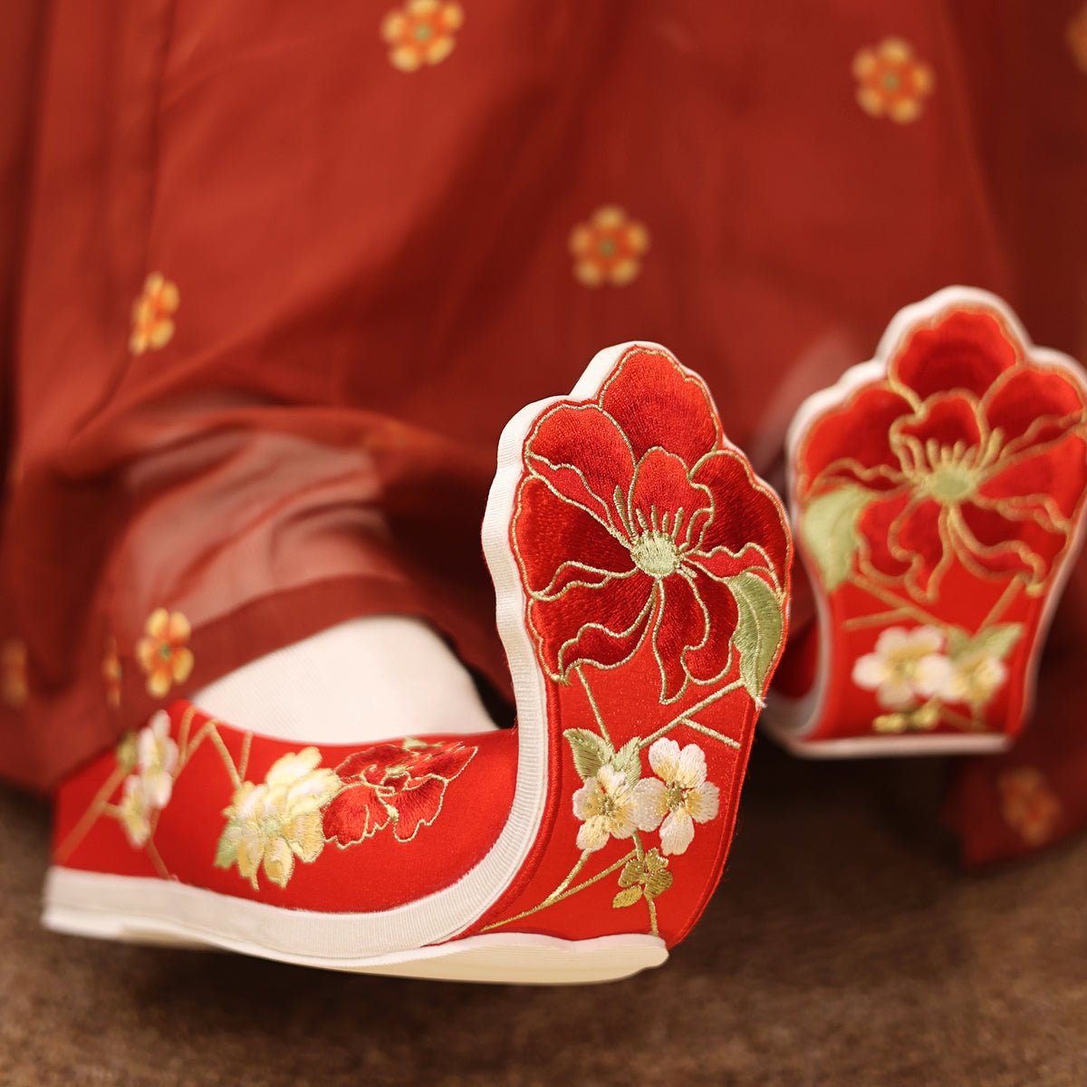 Camellia Tang Dynasty Hanfu Shoes - Jianxi Hanfu