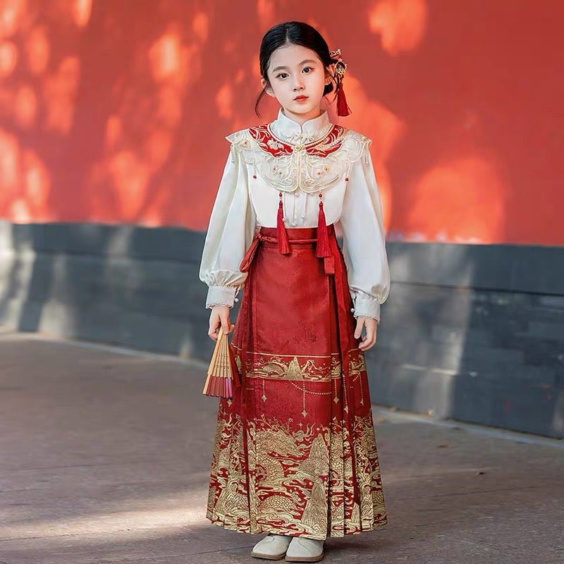 Children's Spring Mamian Skirt with Yunjian - Jianxi Hanfu