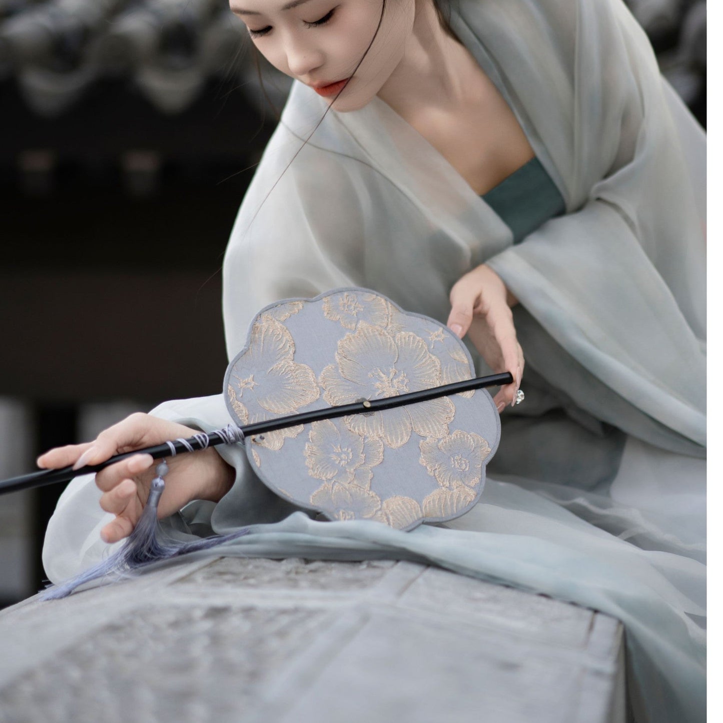 rose chinese waist fan hand fan-Jianxi Hanfu