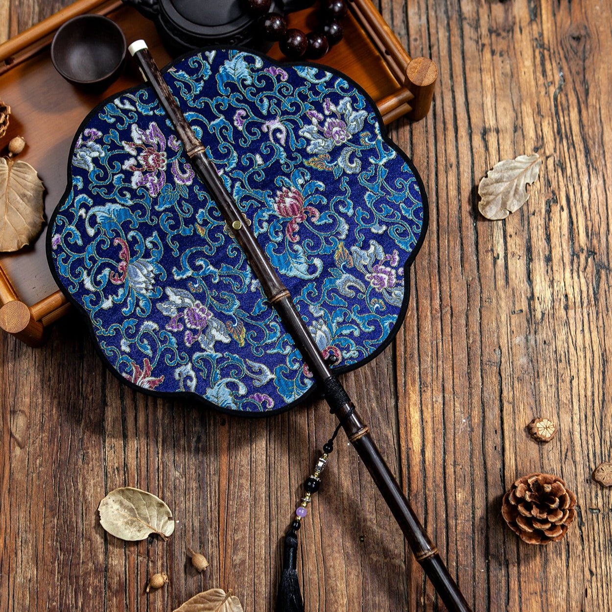 blue chinese folding fan waist fan-Jianxi Hanfu