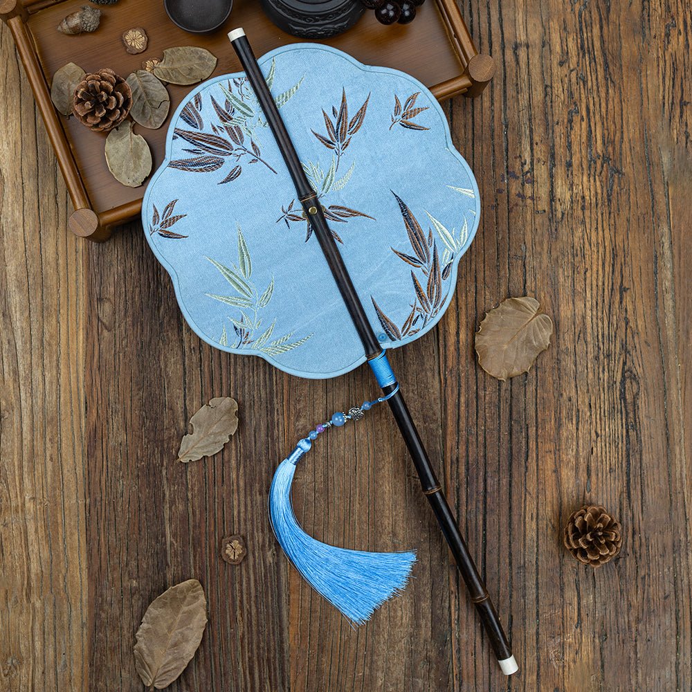 blue bamboo waist fan chinese folding fan-Jianxi Hanfu
