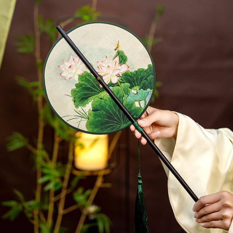 chinese hand fan lotue folding fan-Jianxi Hanfu
