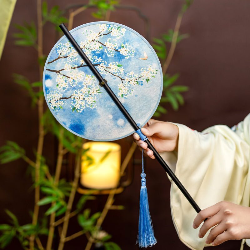 chinese folding blue round fan-Jianxi Hanfu