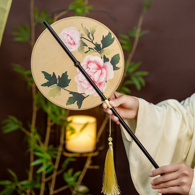 chinese hand fan pink peony folding fan-Jianxi Hanfu