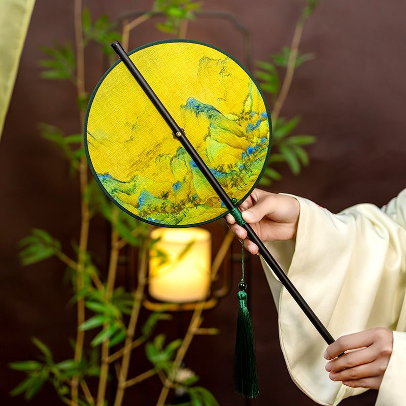 yellow chinese folding fan-Jianxi Hanfu