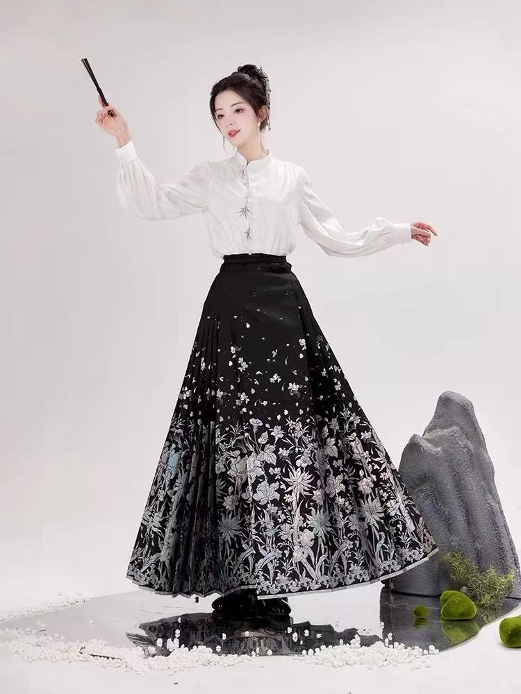 Chinese Hanfu Ming Dynasty Mamian Skirt - Hua Chen Yue Xi - Jianxi Hanfu