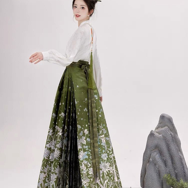 Chinese Hanfu Ming Dynasty Mamian Skirt - Hua Chen Yue Xi - Jianxi Hanfu