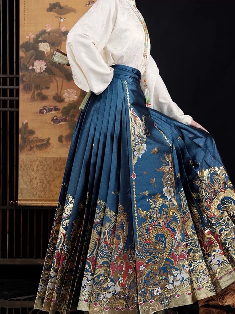 blue mamian skirt female clothing-Jianxi Hanfu