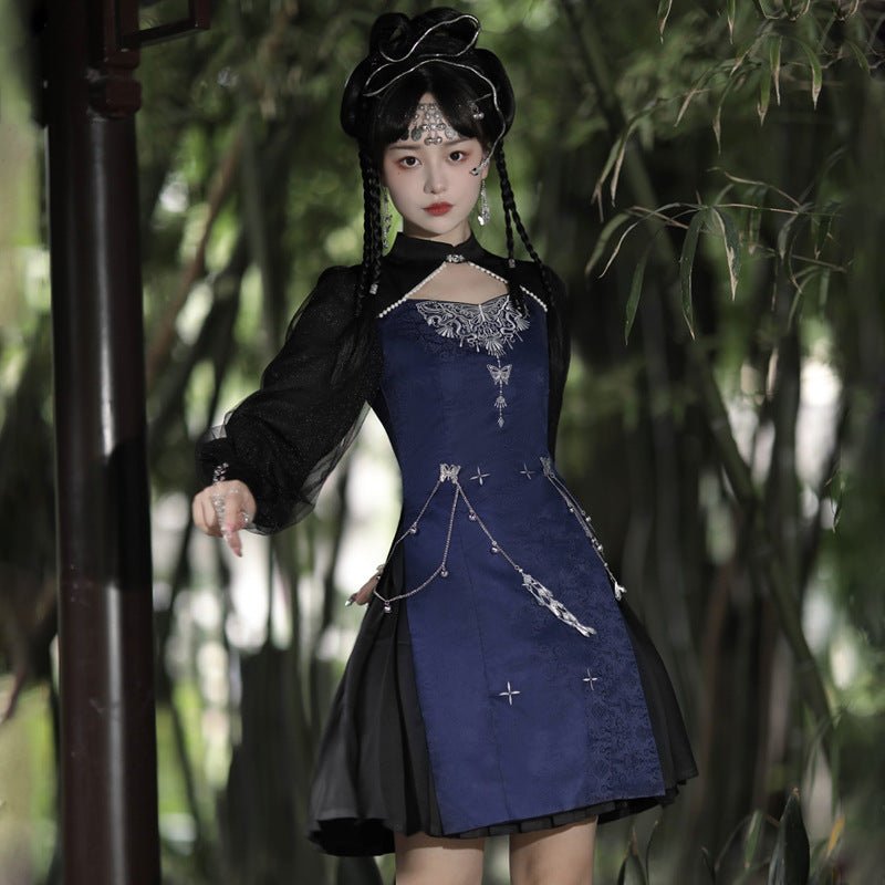 Black Blue Qi Lolita Dress Chinese Style JSK Skirt Women's Clothes Black Blue Qi Lolita Dress Chinese Style JSK Skirt Women's Clothes
