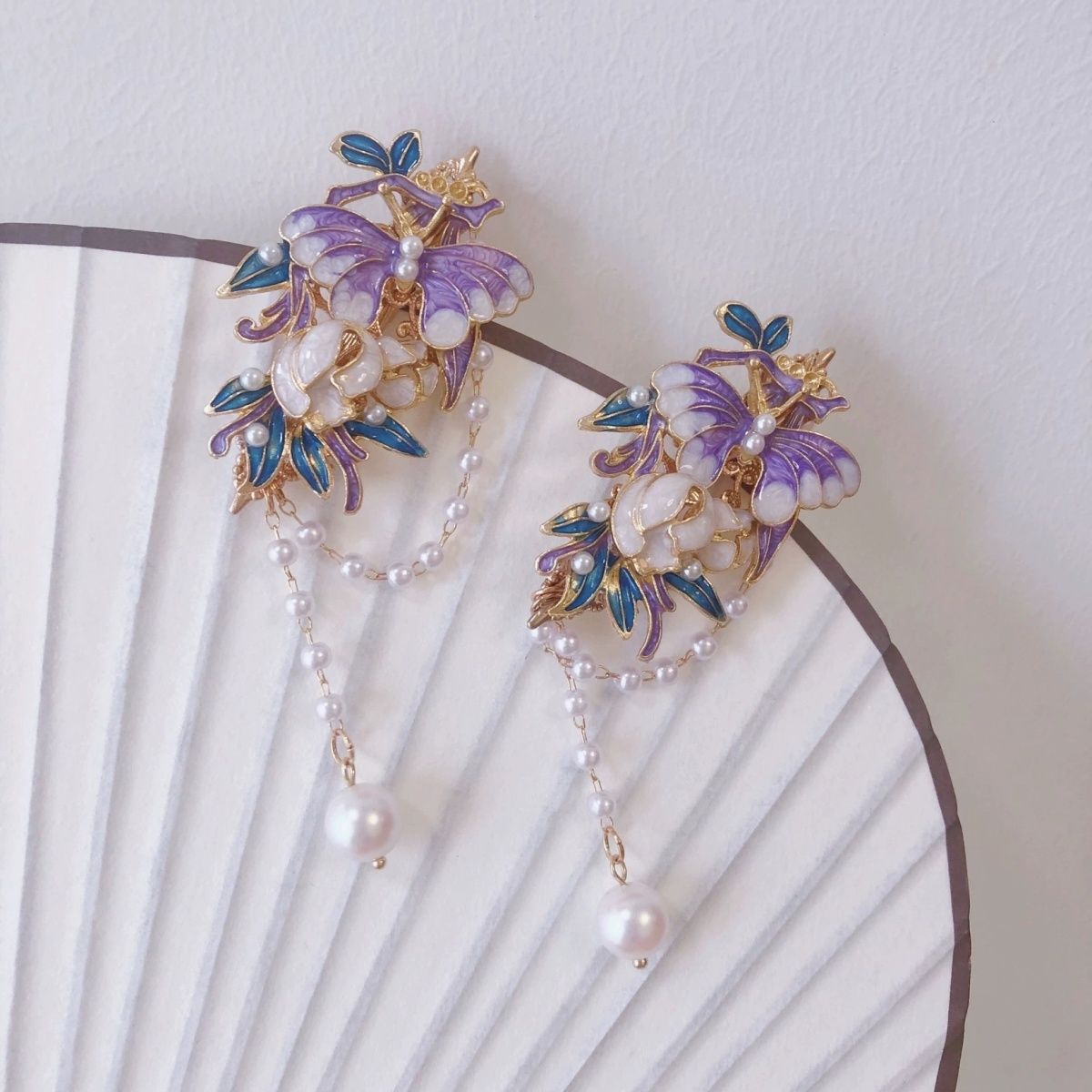 Chinese traditional cloisonné craft retro butterfly hairpin - Jianxi Hanfu