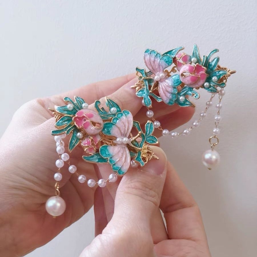 Chinese traditional cloisonné craft retro butterfly hairpin - Jianxi Hanfu
