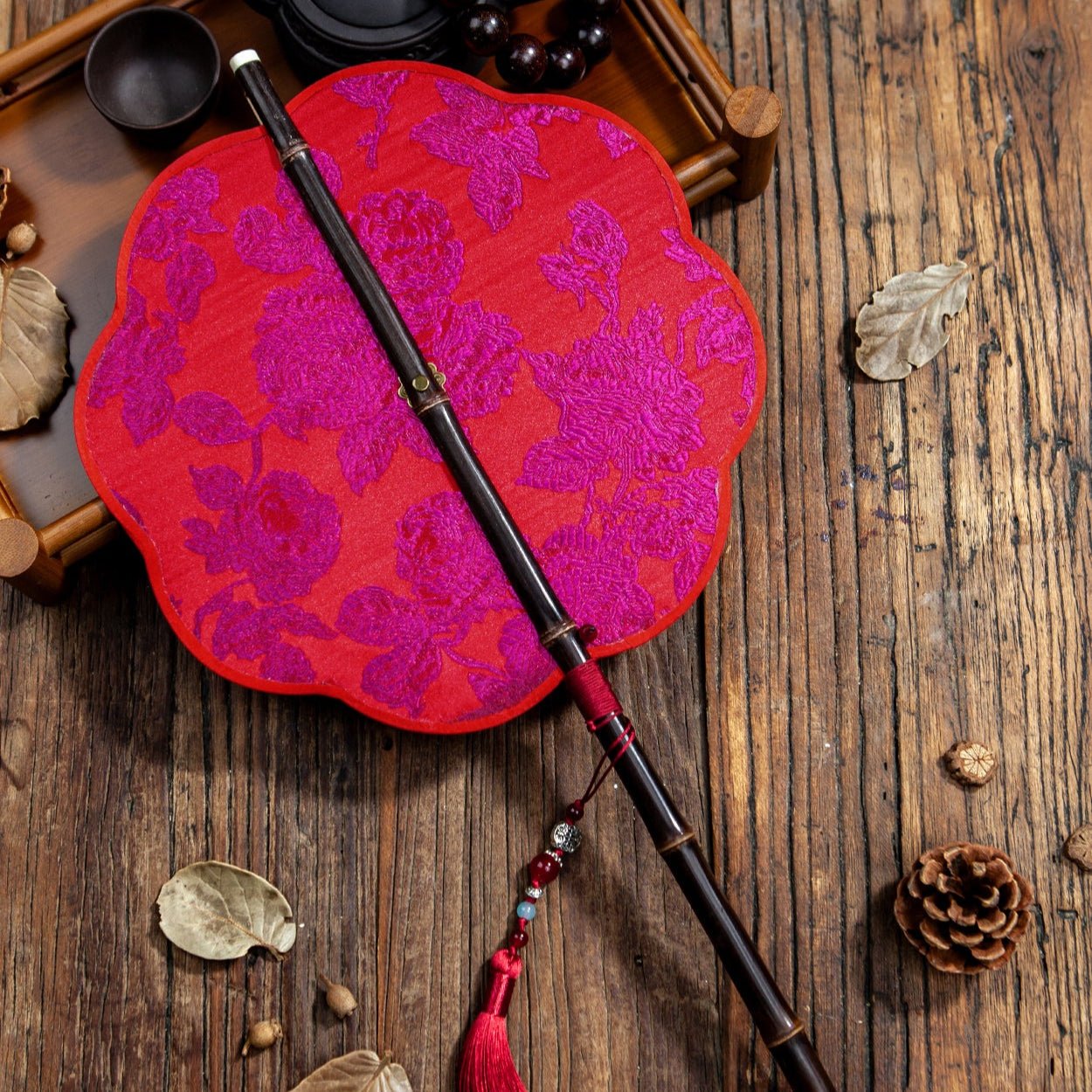 red rose chinese foding hand fan-Jianxi Hanfu