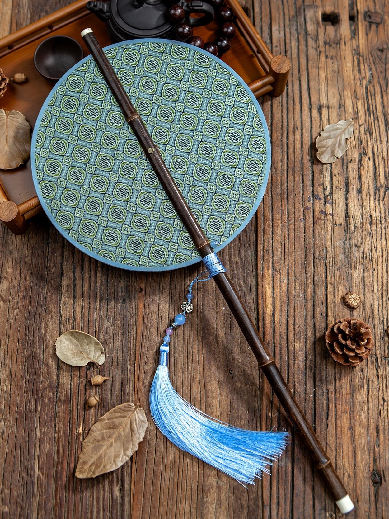 blue round fan chinese folding fan-Jianxi Hanfu