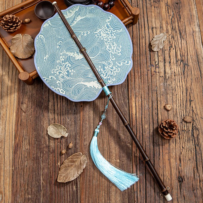 blue sea waist fan foldable fan-Jianxi Hanfu