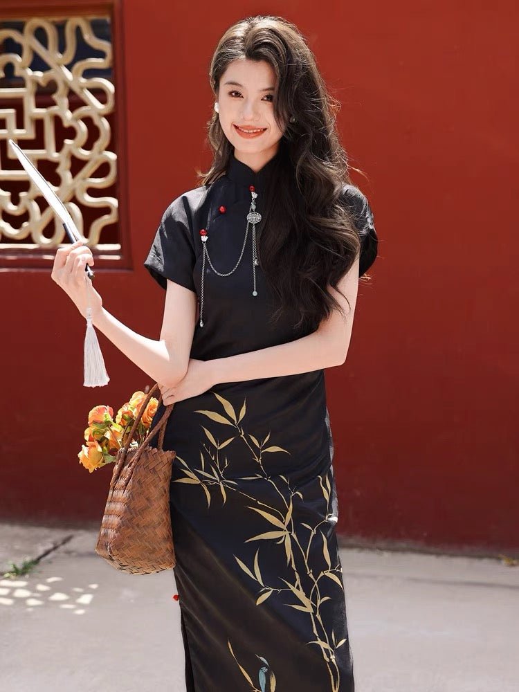 Classic and Elegant Qipao - Bamboo - Jianxi Hanfu