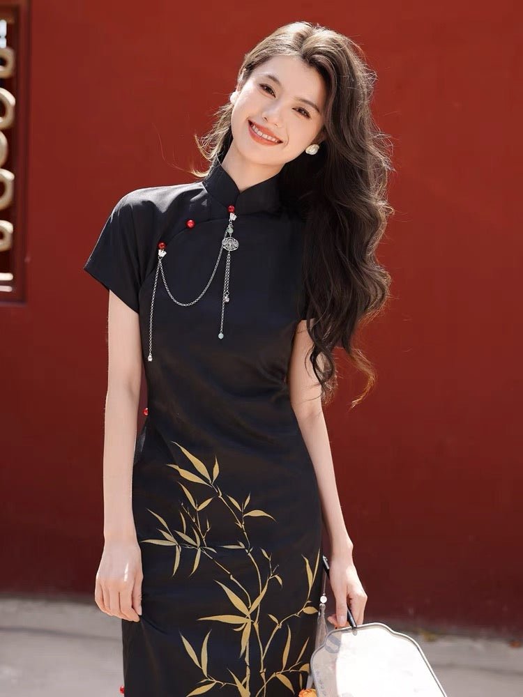 Classic and Elegant Qipao - Bamboo - Jianxi Hanfu