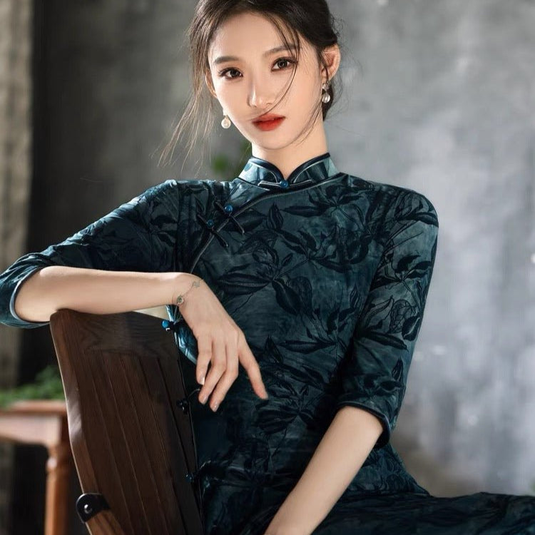 Classic Qipao Cheongsam Dress - Lv Jin - Jianxi Hanfu