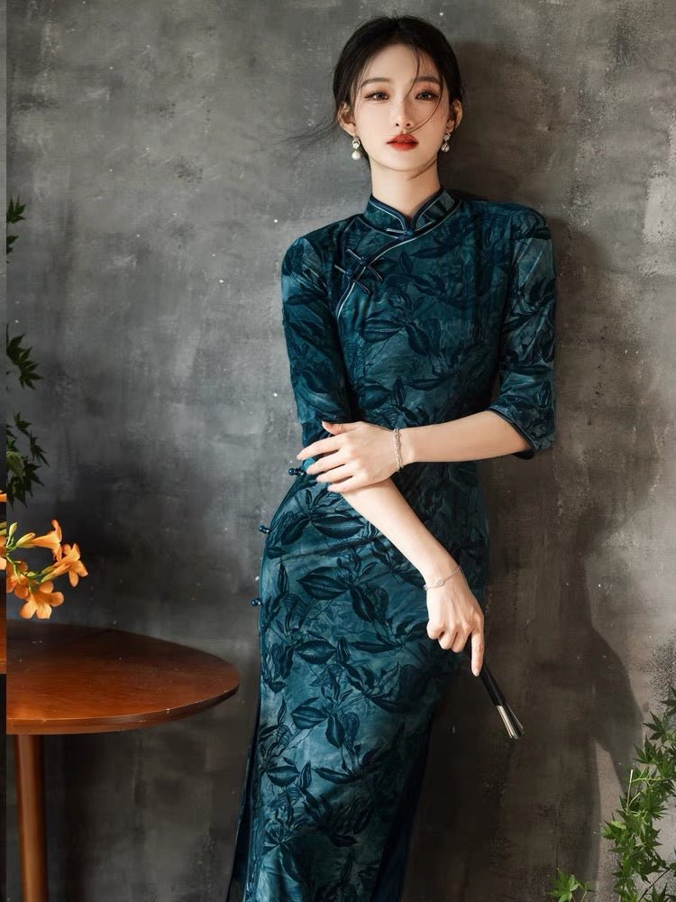Classic Qipao Cheongsam Dress - Lv Jin - Jianxi Hanfu