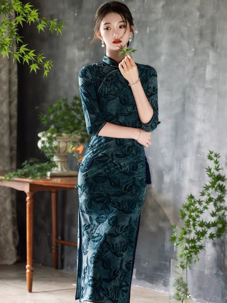 Classic Qipao Cheongsam Dress - Lv Jin - Jianxi Hanfu