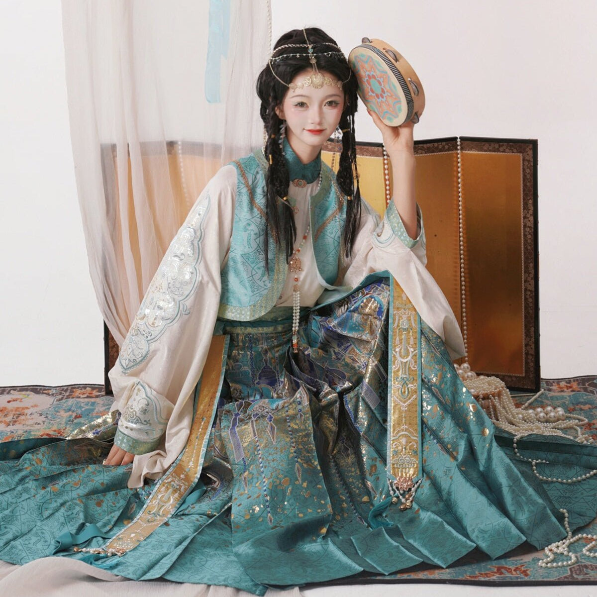 green hanfu dress mamian skirt women's clothing-Jianxi Hanfu