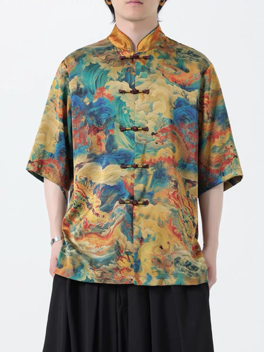 Dragon tang suit men's summer t shirt-jianxi hanfu