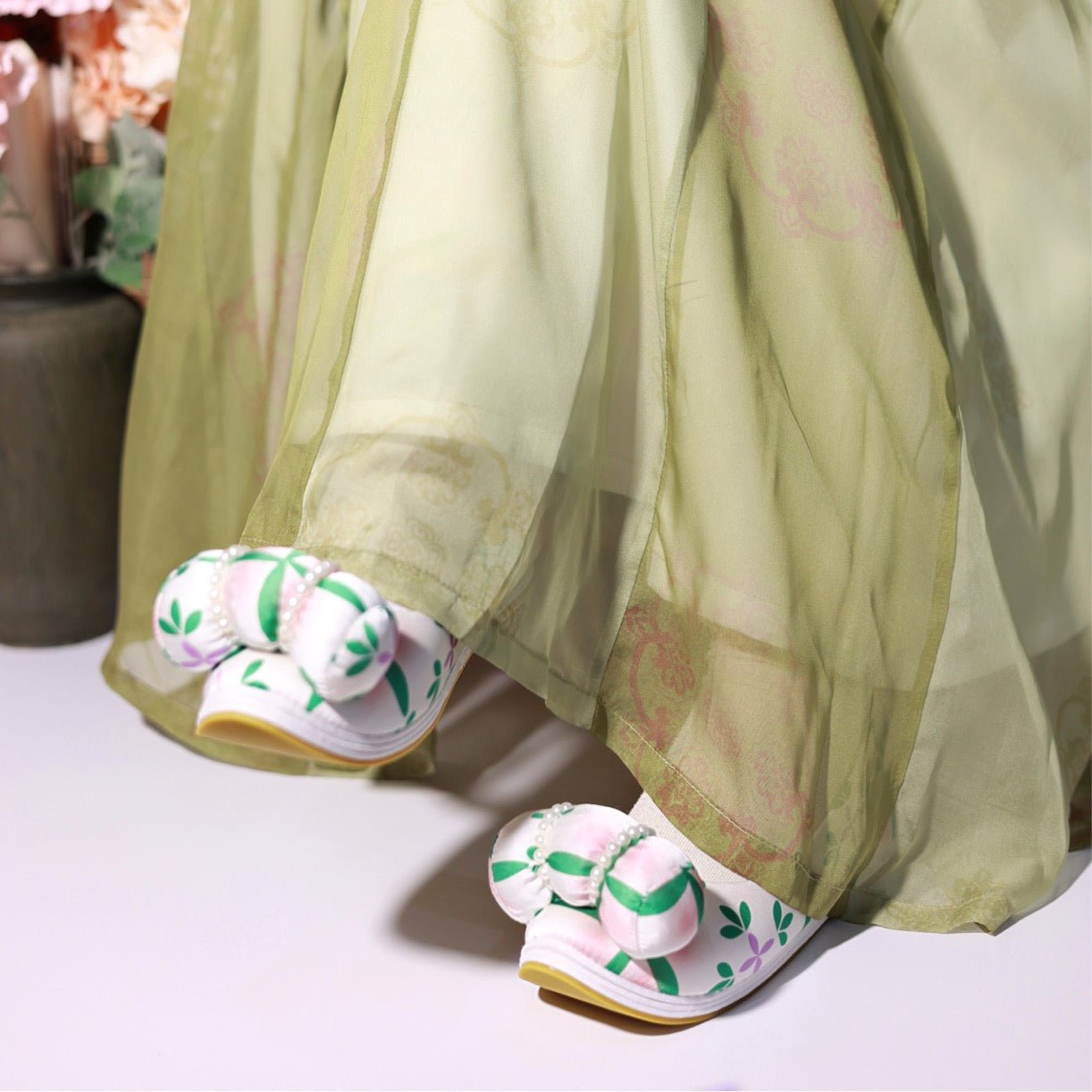 chinese hanfu shoes green shoes song dynasty cloth shoes-Jianxi Hanfu