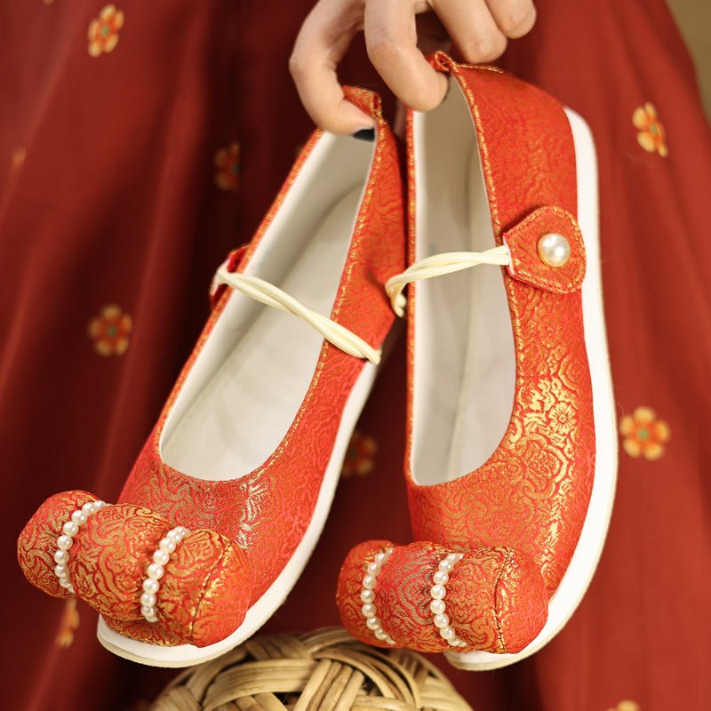 red female shoes ming dynasty cloth shoes-Jianxi Hanfu