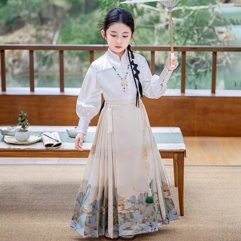 Girls summer Ming Dynasty Hanfu Mamian Skirt - Jianxi Hanfu