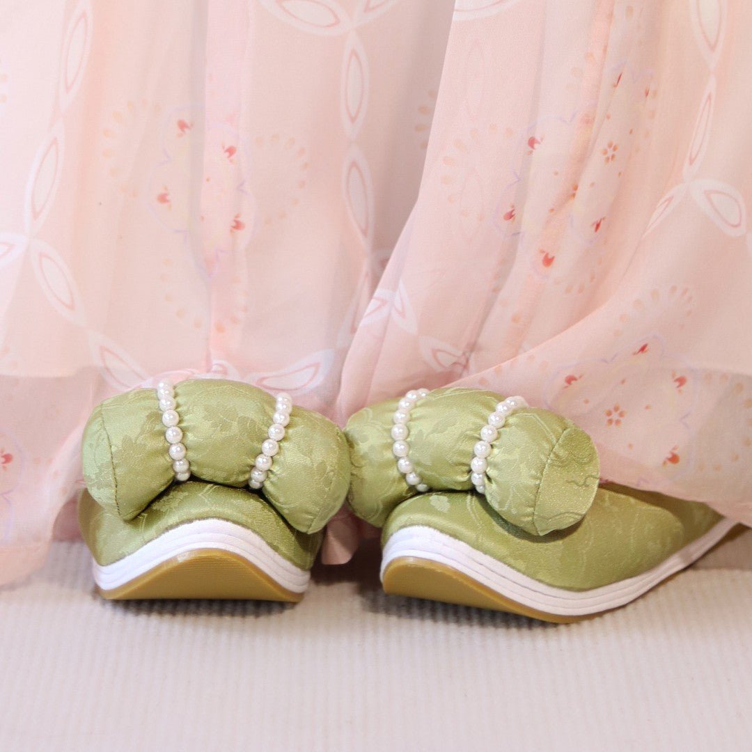 pearl shoes women's green hanfu shoes-Jianxi Hanfu