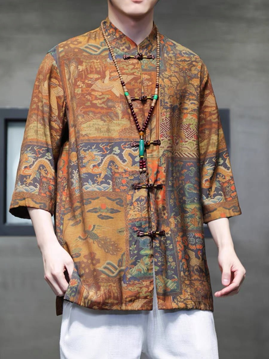 orange tang suit chinese men's clothes-Jianxi Hanfu
