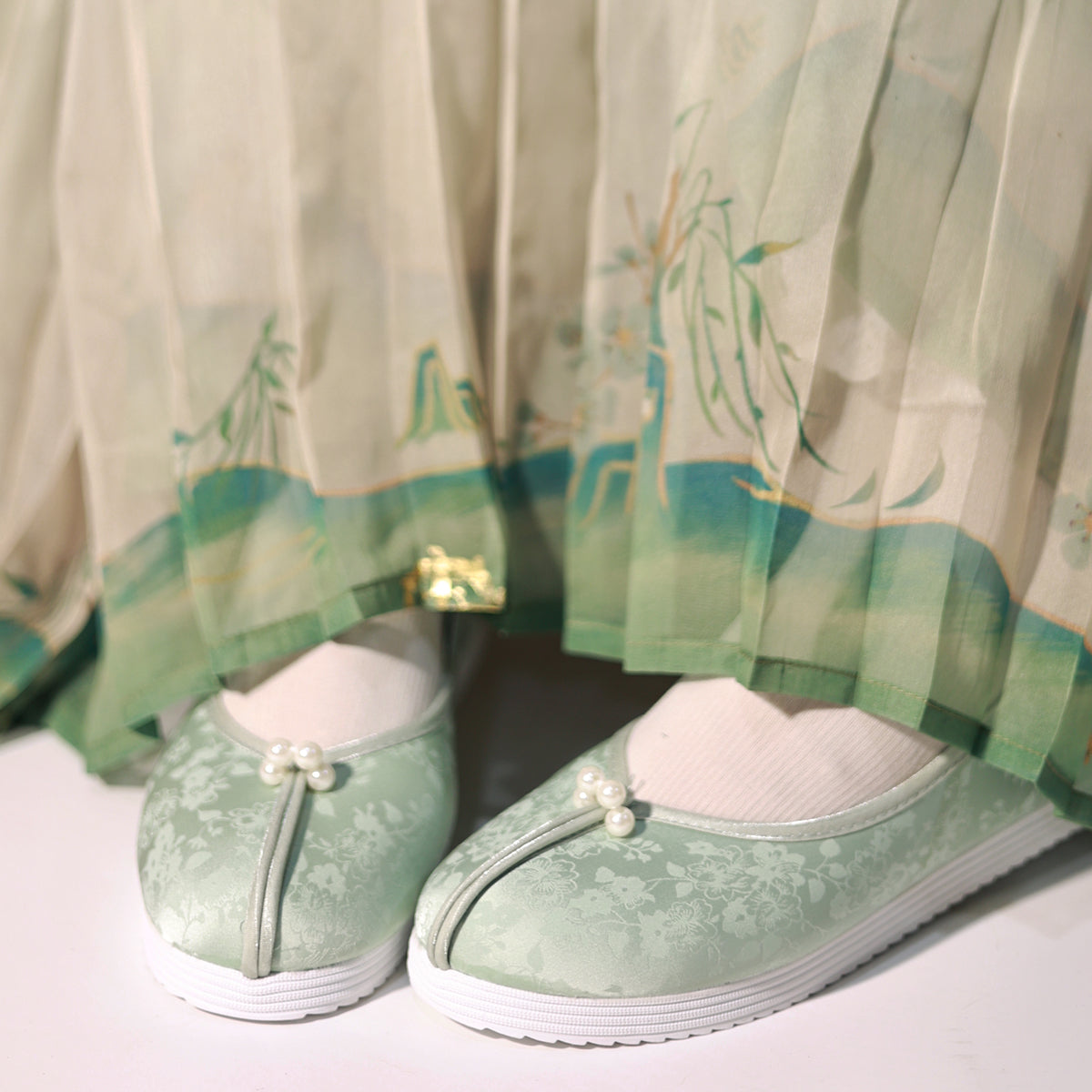 Chinese green hanfu shoes tang dynasty women's shoes-Jianxi Hanfu