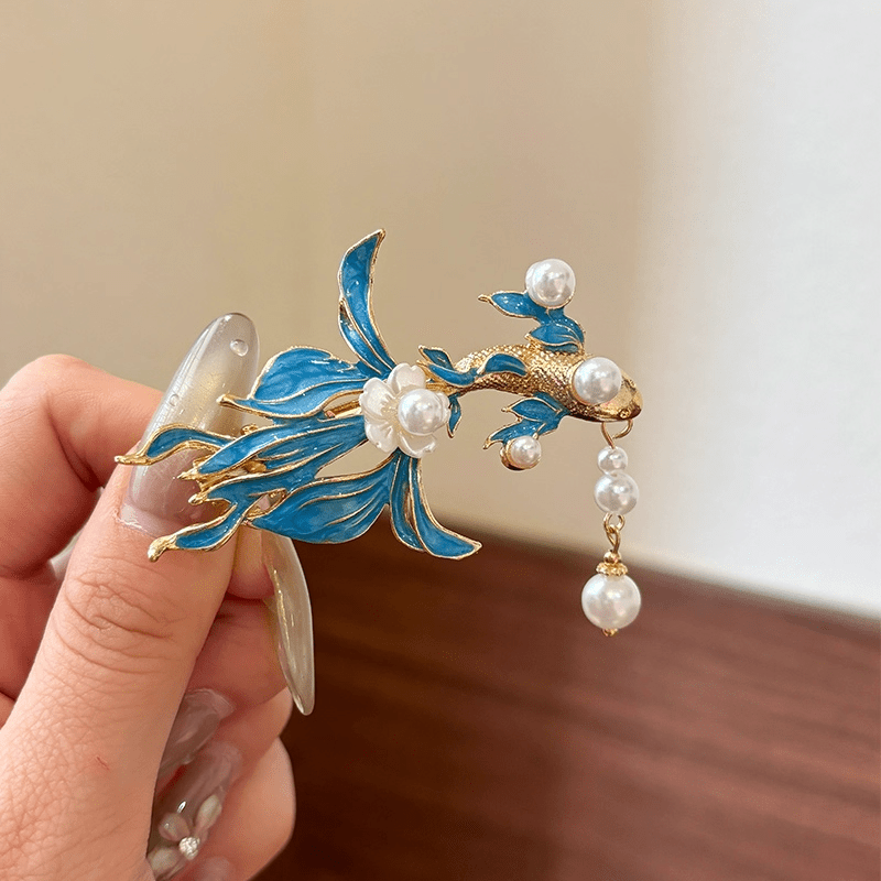 Hanfu Accessories Koi Fish - Themed Chinese Enamel Hair Clips - Jianxi Hanfu