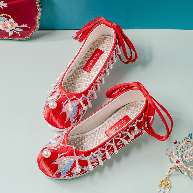 bride red shoes chinese traditional wedding shoes- Jianxi Hanfu