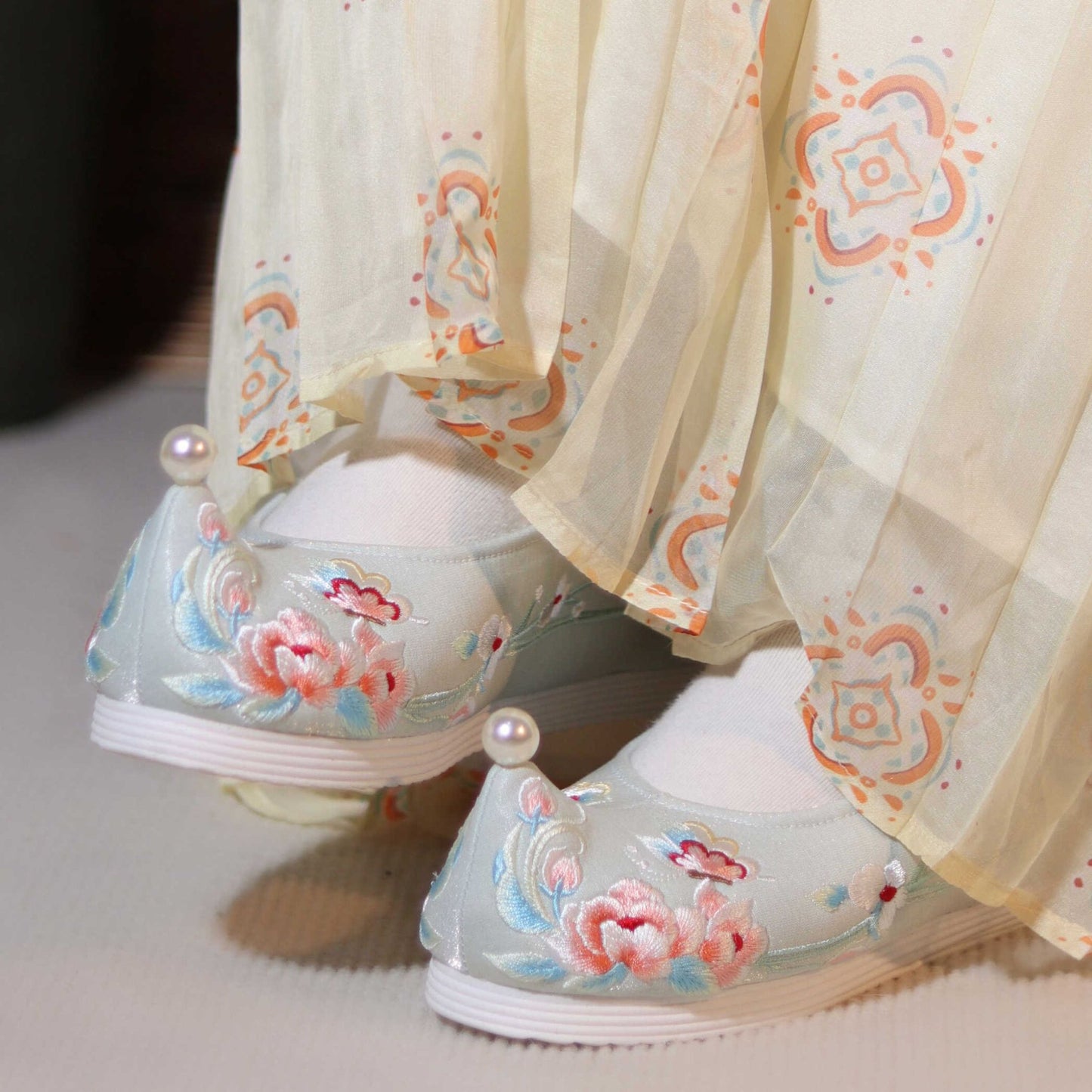 blue hanfu shoes ming dynasty fashion shoes-Jianxi Hanfu
