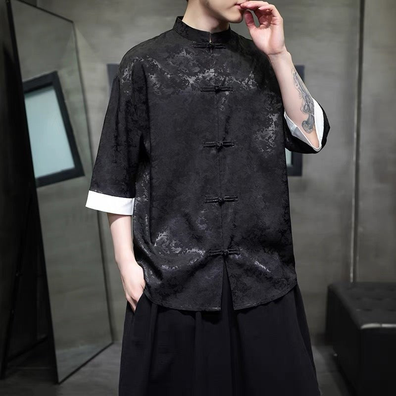 black chinese tang suit summer shirt-Jianxi Hanfu