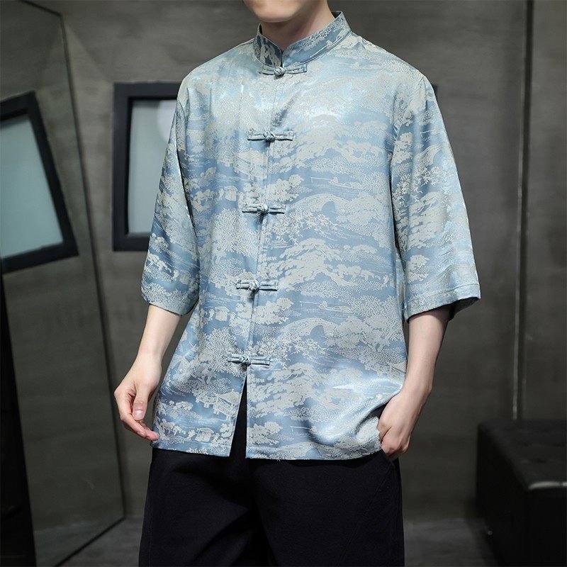 chinese style dress shirt Refined Chinese Style Linen Button-Down Shirt