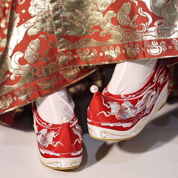 Phoenix red wedding shoes female shoes-Jianxi Hanfu