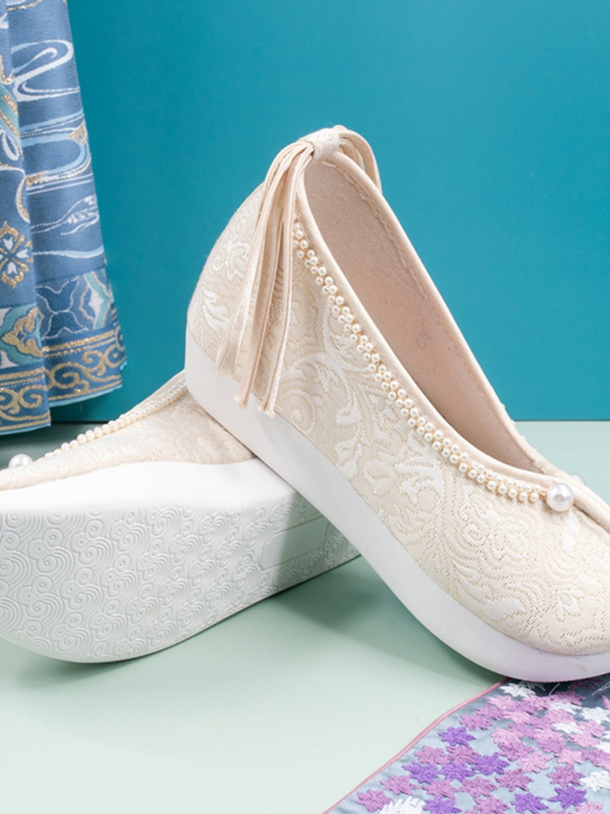 beige hanfu shoes ancient chinese shoes-Jianxi Hanfu
