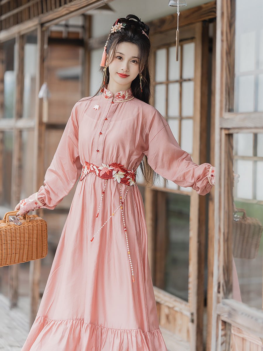 pink ming dynasty new chinese style hanfu dress-Jianxi Hanfu