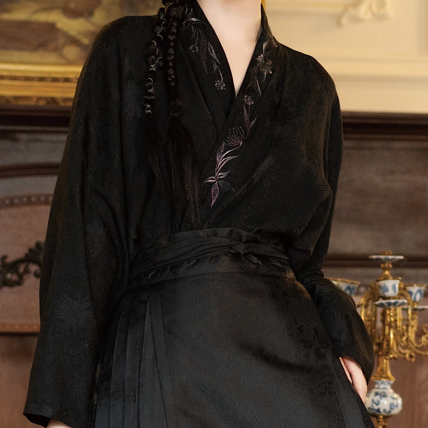 black cross collar chirt new chinese style-Jianxi Hanfu