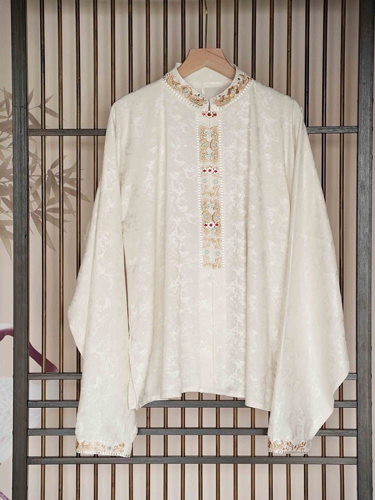 new chinese style spring autumn white long sleeve shirt-Jianxi Hanfu