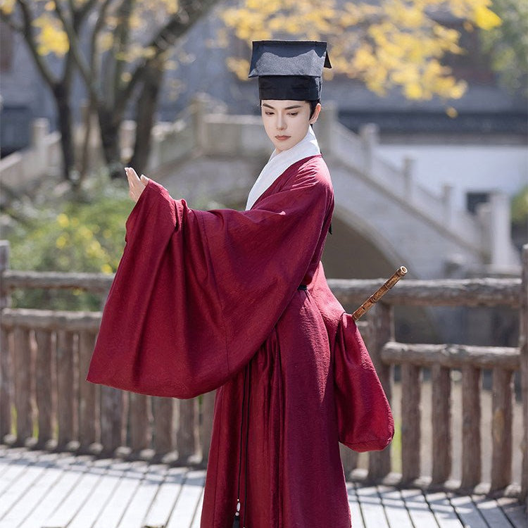 chinese men's hanfu ming dynasty red taoist robe - Jianxi Hanfu